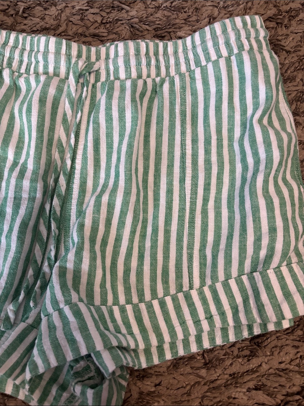 Universal Thread Green and White Striped Drawstring Linen blend Shorts. - Picture 4 of 12